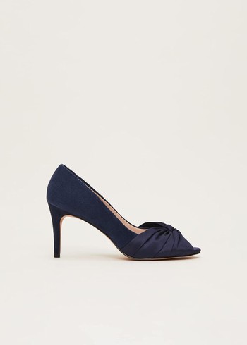 Phase Eight Satin Twist Peeptoe Heels Navy Australia | OM3986205